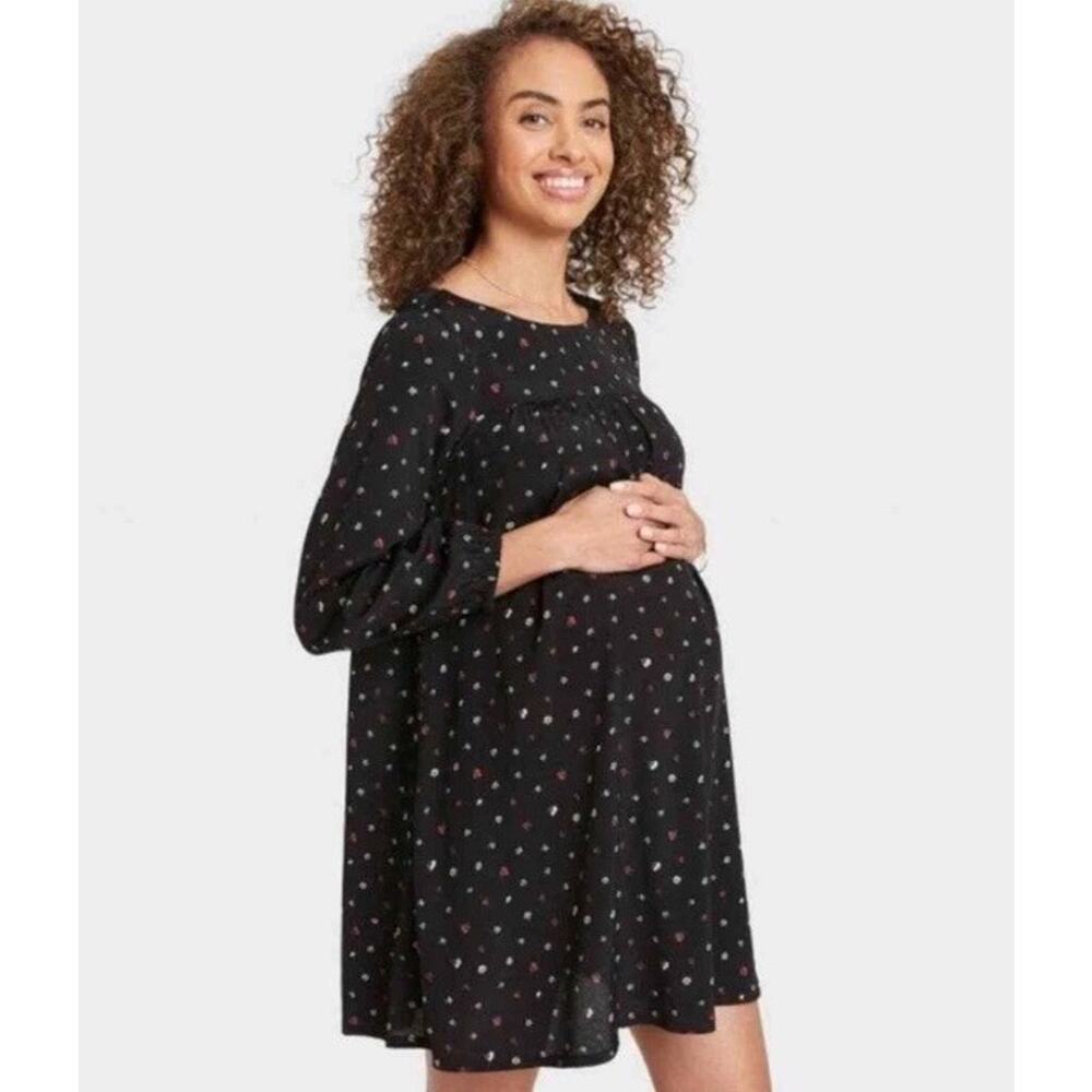 The‎ Nines by HATCH Maternity Mini Floral Black Long Sleeve Tunic Dress✨sz M